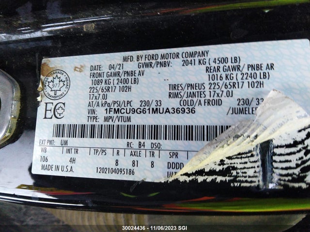Ford ESCAPE SE 2021 1FMCU9G61MUA36936 Image 29