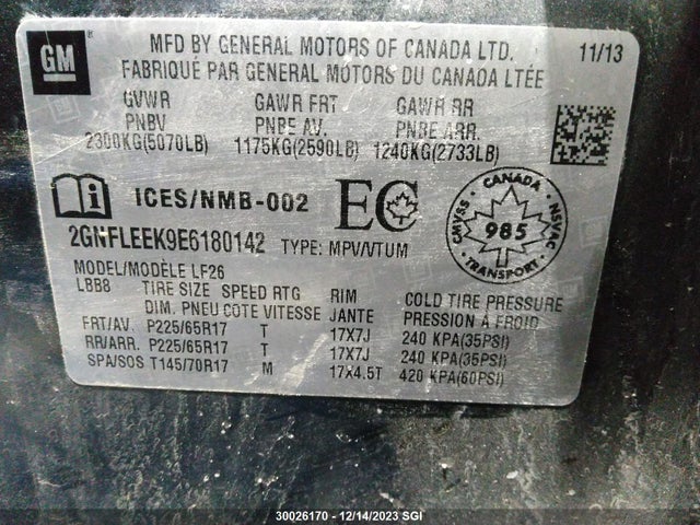 Chevrolet EQUINOX LS 2014 2GNFLEEK9E6180142 Image 9