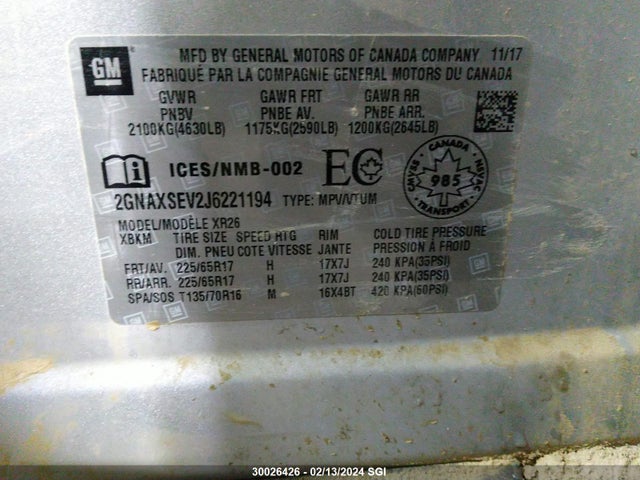 Chevrolet EQUINOX LT 2018 2GNAXSEV2J6221194 Image 9