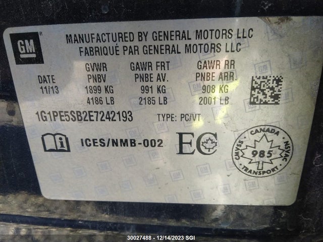 Chevrolet CRUZE LT 2014 1G1PE5SB2E7242193 Image 9