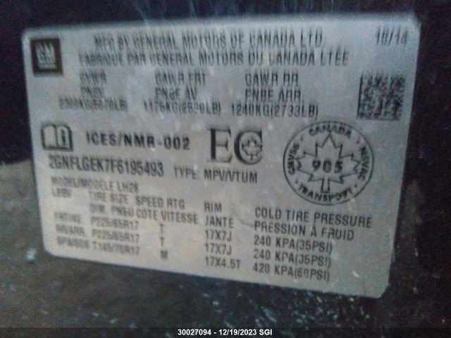 Chevrolet EQUINOX LT 2015 2GNFLGEK7F6195493 Image 8