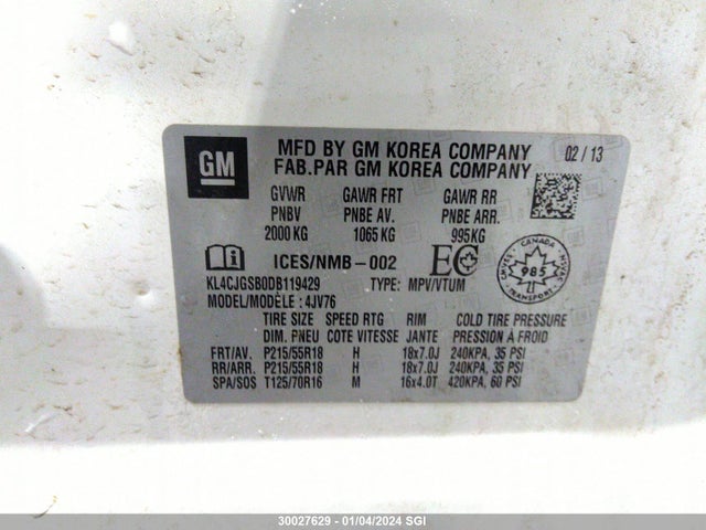 Продажа на аукционе авто 2013 Buick Encore, vin: KL4CJGSB0DB119429, номер лота: 30027629