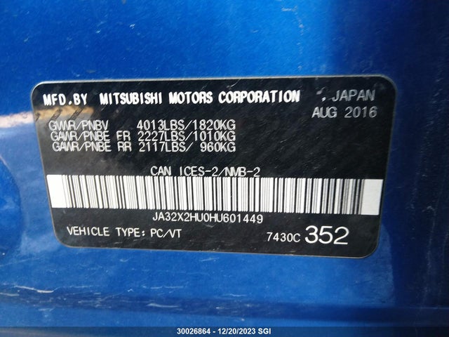 JA32X2HU0HU601449 Mitsubishi Lancer Sportback Se