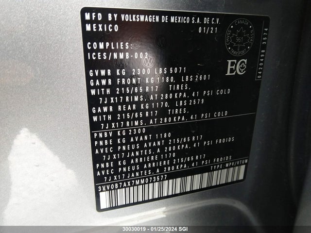 3VV0B7AX7MM073577 Volkswagen TIGUAN S