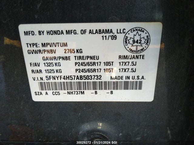 Продаж на аукціоні авто 2010 Honda Pilot Exl, vin: 5FNYF4H57AB503732, номер лоту: 30029272