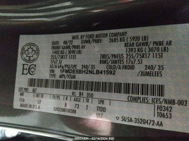 Ford Bronco Big Bend/black Diamond/ou 2022 1FMDE5BH2NLB41592 Image 9