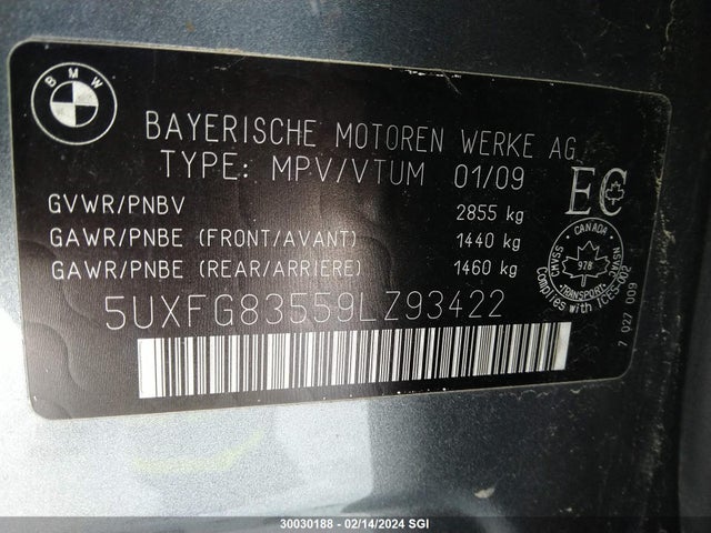 Продажа на аукционе авто 2009 Bmw X6, vin: 5UXFG83559LZ93422, номер лота: 30030188