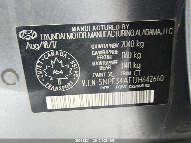 Продажа на аукционе авто 2018 Hyundai Sonata Sport/limited, vin: 5NPE34AF1JH642660, номер лота: 30031221