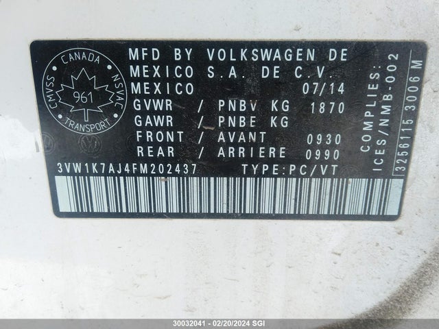 3VW1K7AJ4FM202437 Volkswagen JETTA S