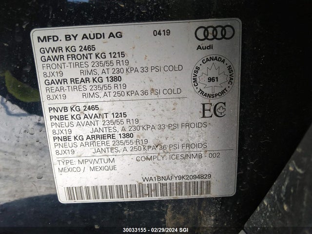 WA1BNAFY9K2094829 Audi Q5 Premium Plus