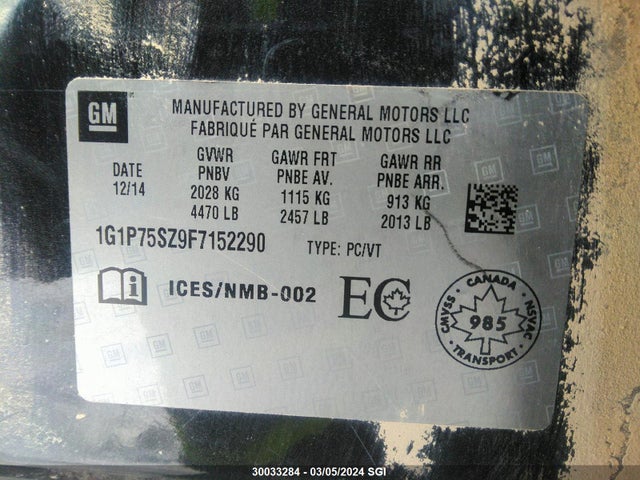 Продаж на аукціоні авто 2015 Chevrolet Cruze, vin: 1G1P75SZ9F7152290, номер лоту: 30033284