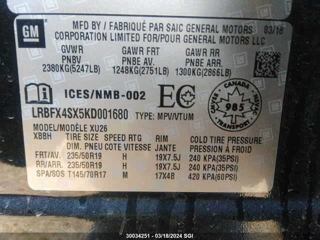 LRBFX4SX5KD001680 Buick Envision Premium Ii