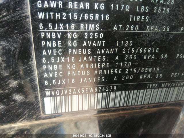 WVGJV3AX5EW624279 Volkswagen Tiguan S/se/sel/r-line