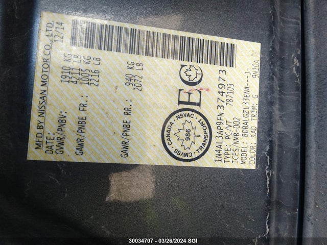 Nissan Altima 2015 1N4AL3AP9FN374973 Image 41