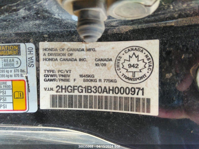 Aukcja sprzedaży 2010 Honda Civic Dx-g, vin: 2HGFG1B30AH000971, numer aukcji: 30035968