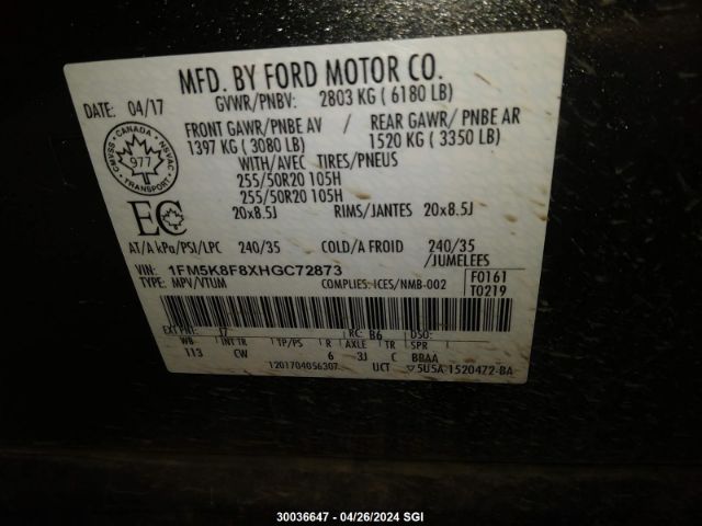 1FM5K8F8XHGC72873 Ford Explorer Limited