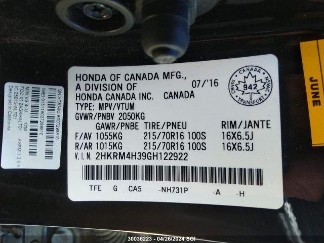 2HKRM4H39GH122922 Honda CR-V LX