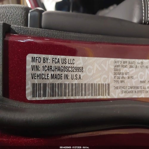 2025 JEEP GRAND CHEROKEE VIN: 1C4RJHAG0SC329958
