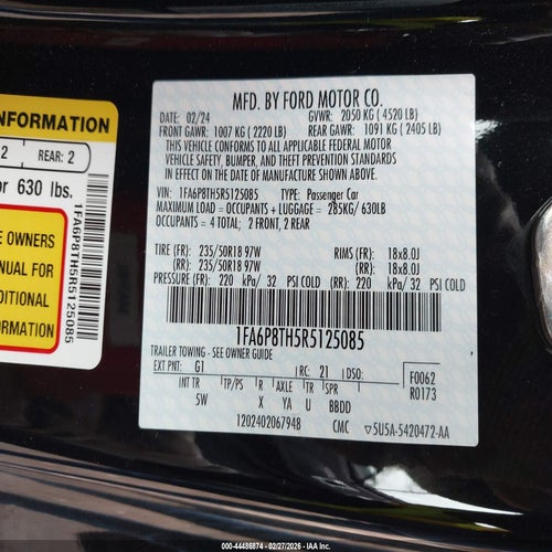 2024 FORD MUSTANG VIN: 1FA6P8TH5R5125085