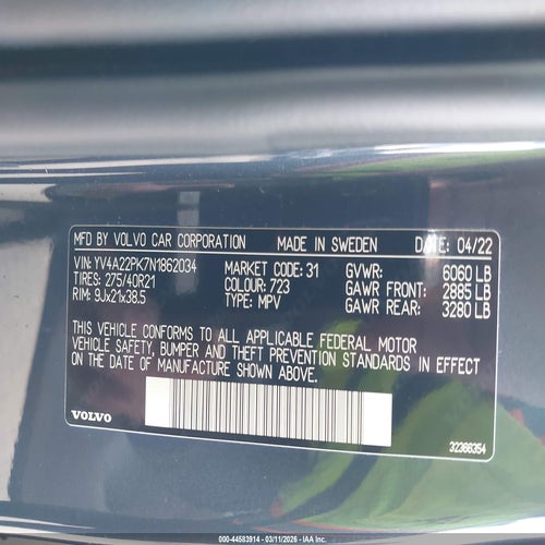 2022 VOLVO XC90 VIN: YV4A22PK7N1862034