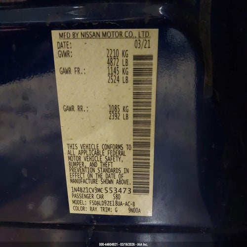 2021 NISSAN LEAF VIN: 1N4BZ1CV3MC553473