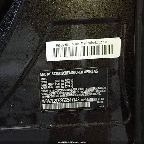 2016 BMW 740I VIN: WBA7E2C52GG547143