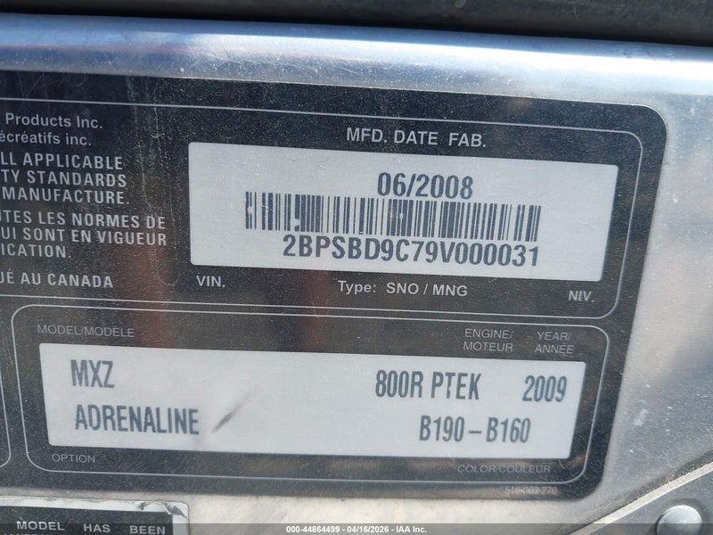2009 Ski-Doo Mx Z X 800r at PA - Latimore Township, IAAI lot