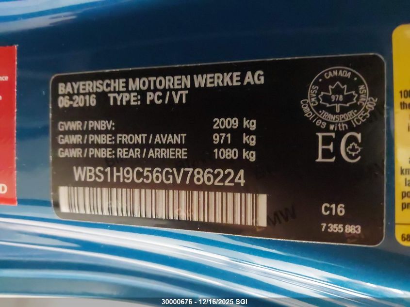 2016 BMW M2 VIN: WBS1H9C56GV786224 Lot: 30000676