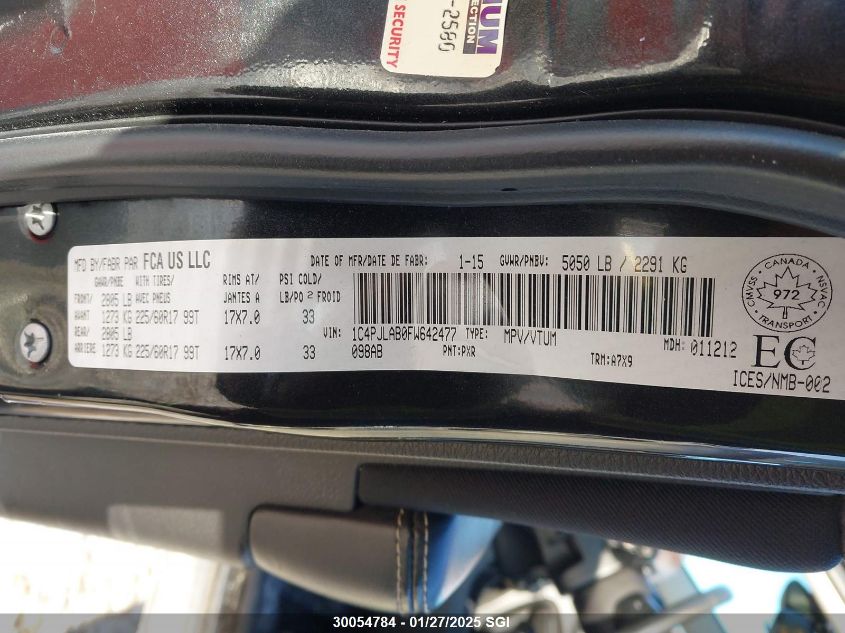 2015 Jeep Cherokee Sport VIN: 1C4PJLAB0FW642477 Lot: 30054784