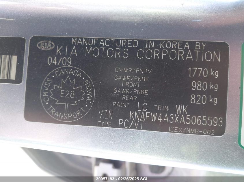 2010 Kia Forte Sx VIN: KNAFW4A3XA5065593 Lot: 30057193