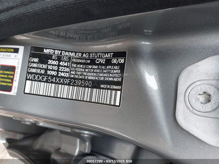 2009 Mercedes-Benz C-Class VIN: WDDGF54XX9F239590 Lot: 30057290