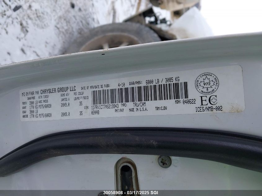 2010 Dodge Ram 1500 Slt/Sport/Trx VIN: 1D7RV1CT7AS219943 Lot: 30058908