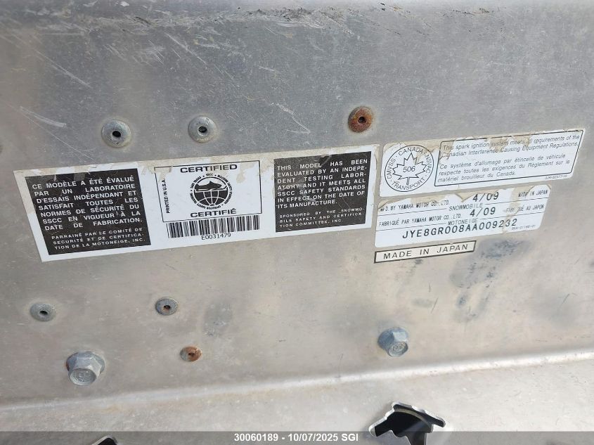 2010 Yamaha Venture VIN: JYE8GR008AA009232 Lot: 30060189