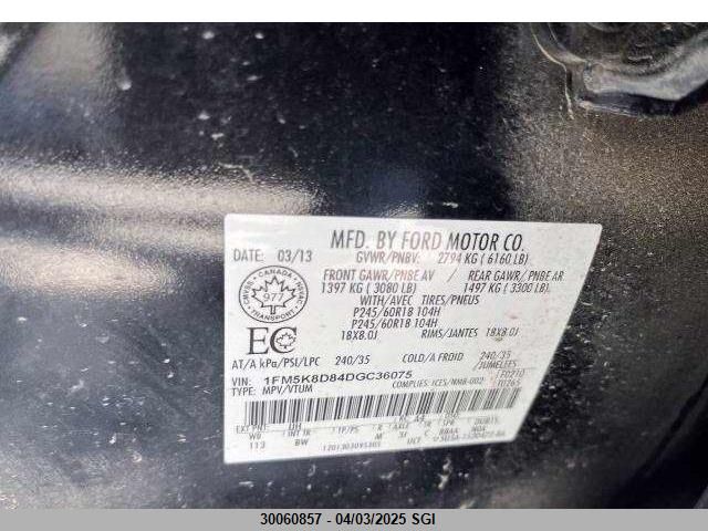 2013 Ford Explorer Xlt VIN: 1FM5K8D84DGC36075 Lot: 30060857