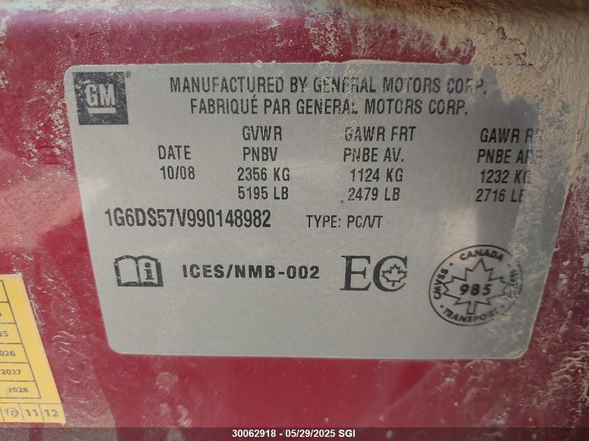 2009 Cadillac Cts Hi Feature V6 VIN: 1G6DS57V990148982 Lot: 30062918