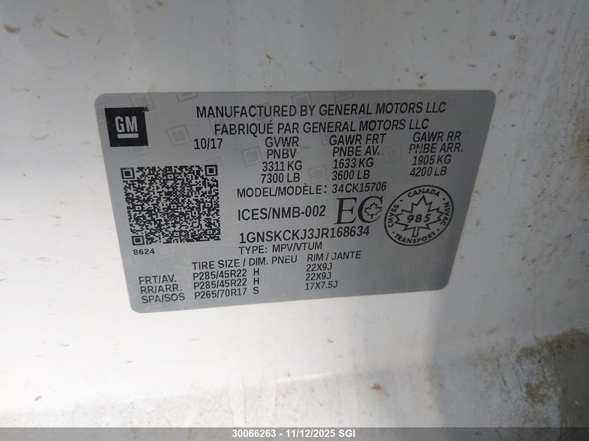 1GNSKCKJ3JR168634 2018 CHEVROLET TAHOE photo no. 9