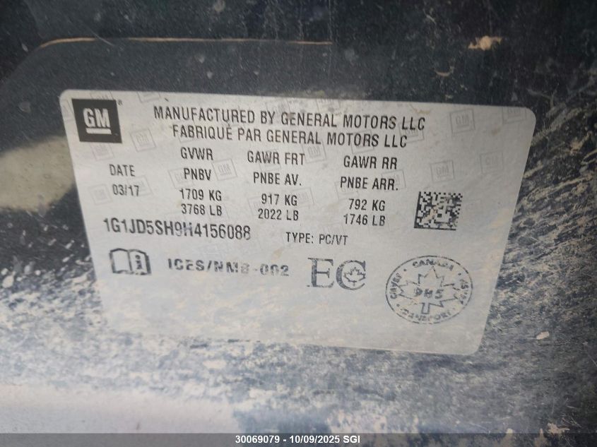 2017 Chevrolet Sonic Lt VIN: 1G1JD5SH9H4156088 Lot: 30069079
