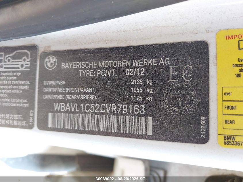 2012 BMW X1 xDrive28I VIN: WBAVL1C52CVR79163 Lot: 30069092