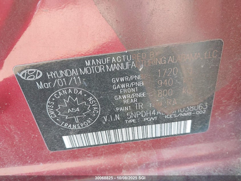 2011 Hyundai Elantra Gls/Limited VIN: 5NPDH4AE1BH038063 Lot: 30068825