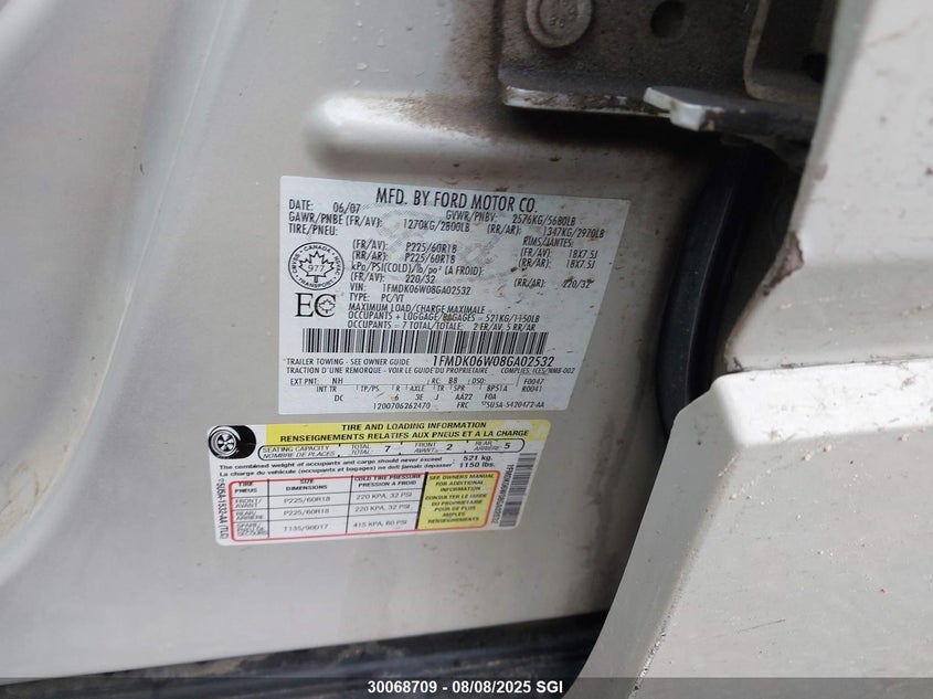 2008 Ford Taurus X Limited VIN: 1FMDK06W08GA02532 Lot: 30068709