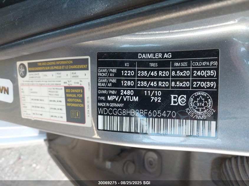 2011 Mercedes-Benz Glk 350 4Matic VIN: WDCGG8HB2BF605470 Lot: 30069275