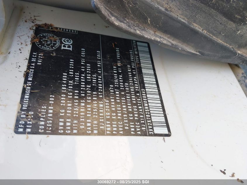 2022 Volkswagen Taos Sel VIN: 3VV2X7B25NM088643 Lot: 30069272