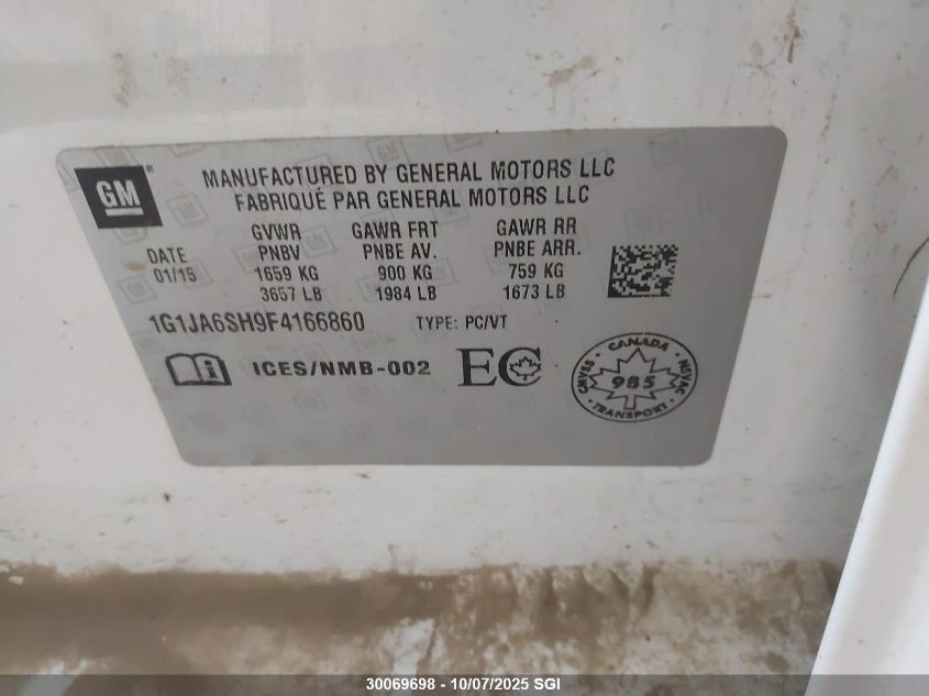 2015 Chevrolet Sonic Ls VIN: 1G1JA6SH9F4166860 Lot: 30069698