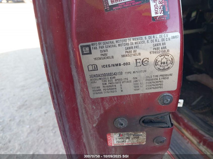 2008 Chevrolet Hhr Lt VIN: 3GNDA23D38S542469 Lot: 30070750