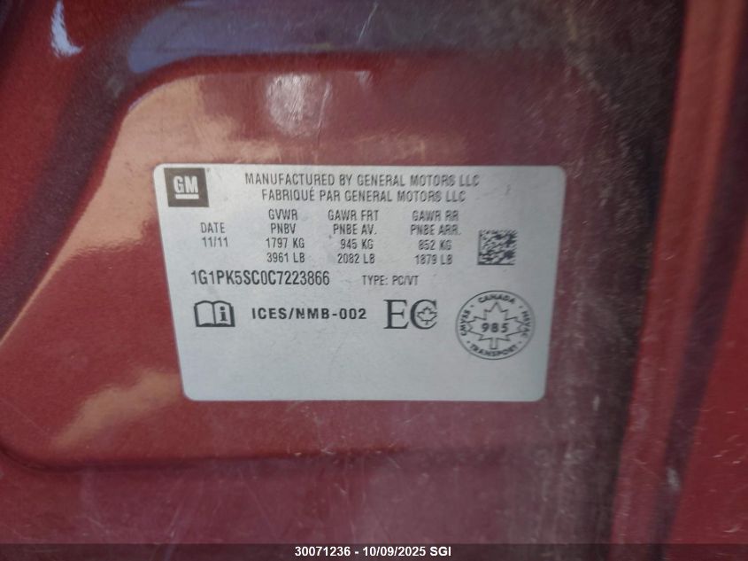 2012 Chevrolet Cruze Eco VIN: 1G1PK5SC0C7223866 Lot: 30071236