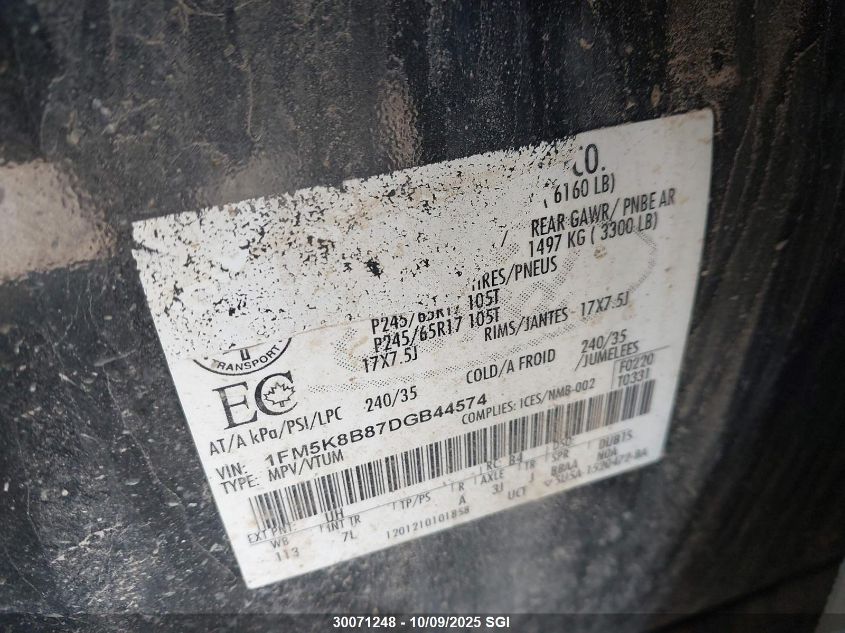 2013 Ford Explorer VIN: 1FM5K8B87DGB44574 Lot: 30071248