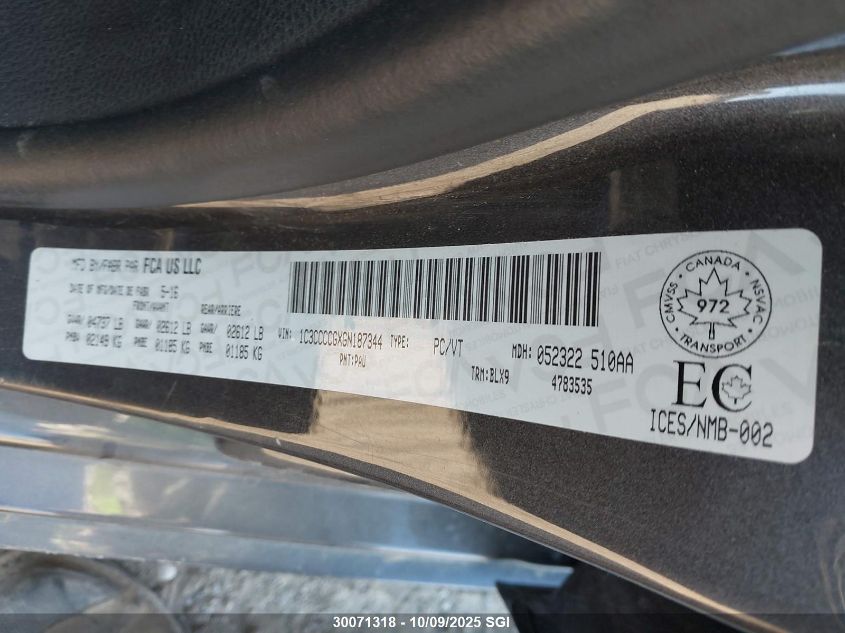 2016 Chrysler 200 C VIN: 1C3CCCCGXGN187344 Lot: 30071318