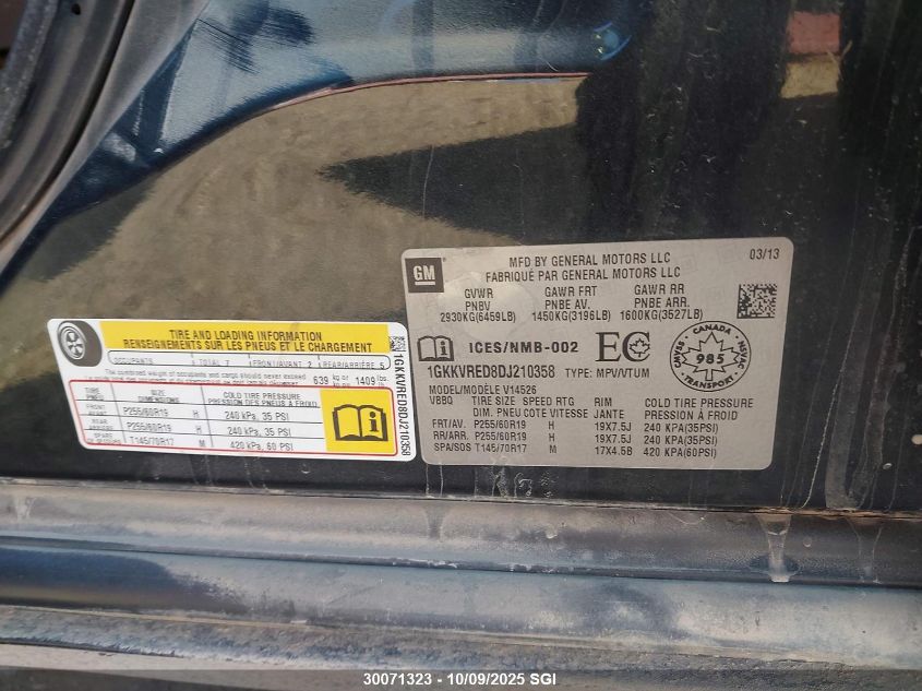 2013 GMC Acadia Slt-1 VIN: 1GKKVRED8DJ210358 Lot: 30071323