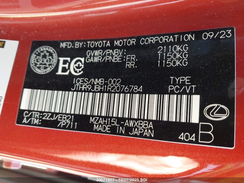 2024 Lexus Ux 250H Premium/250H F Sport Design/250H F Sport Handling VIN: JTHR9JBH1R2076784 Lot: 30071927