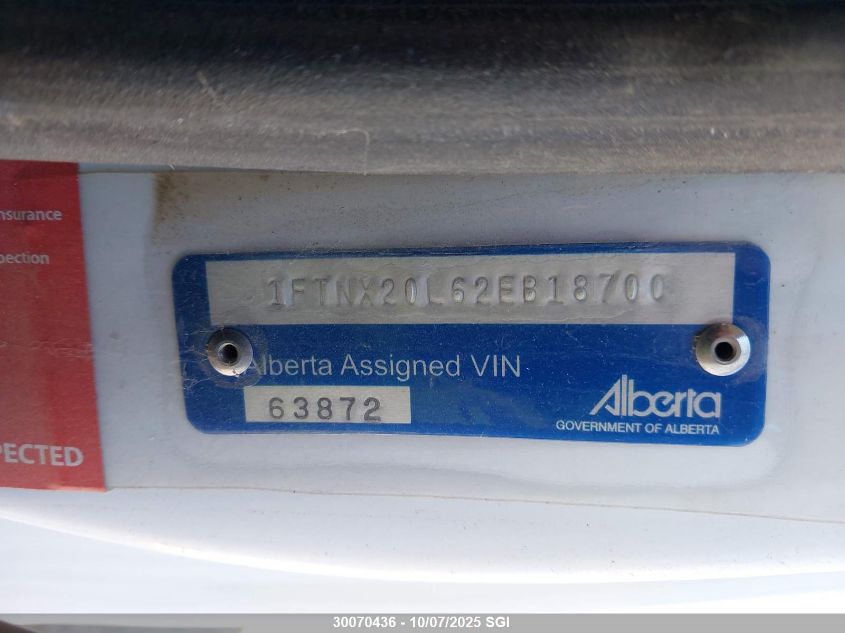 2002 Ford F250 Super Duty VIN: 1FTNX20L62EB18700 Lot: 30070436